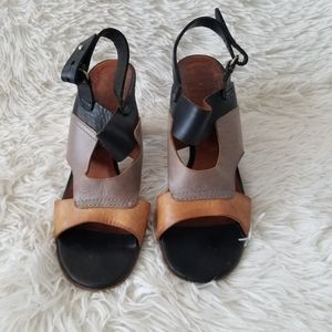 Chie Mihara Leather Strappy Peep Toe Heels, 38.5